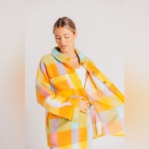 Jaci Fuzzy Pastel Shacket in Lemon Drop